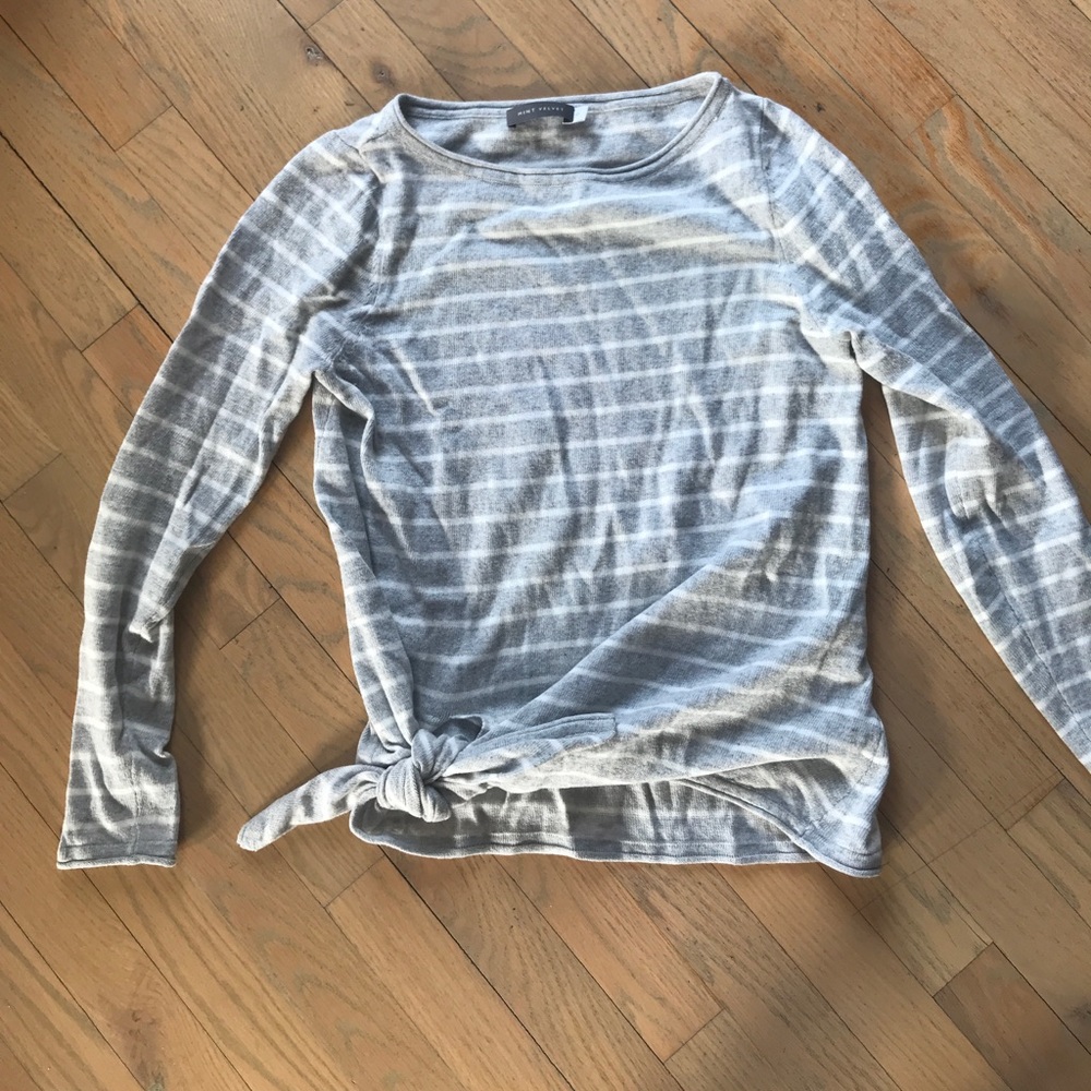 Mint Velvet gray &white striped tie knot sweater